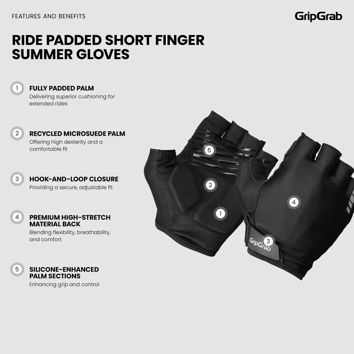 GripGrab RIDE Zomer Fietshandschoenen - Zwart - Image 3