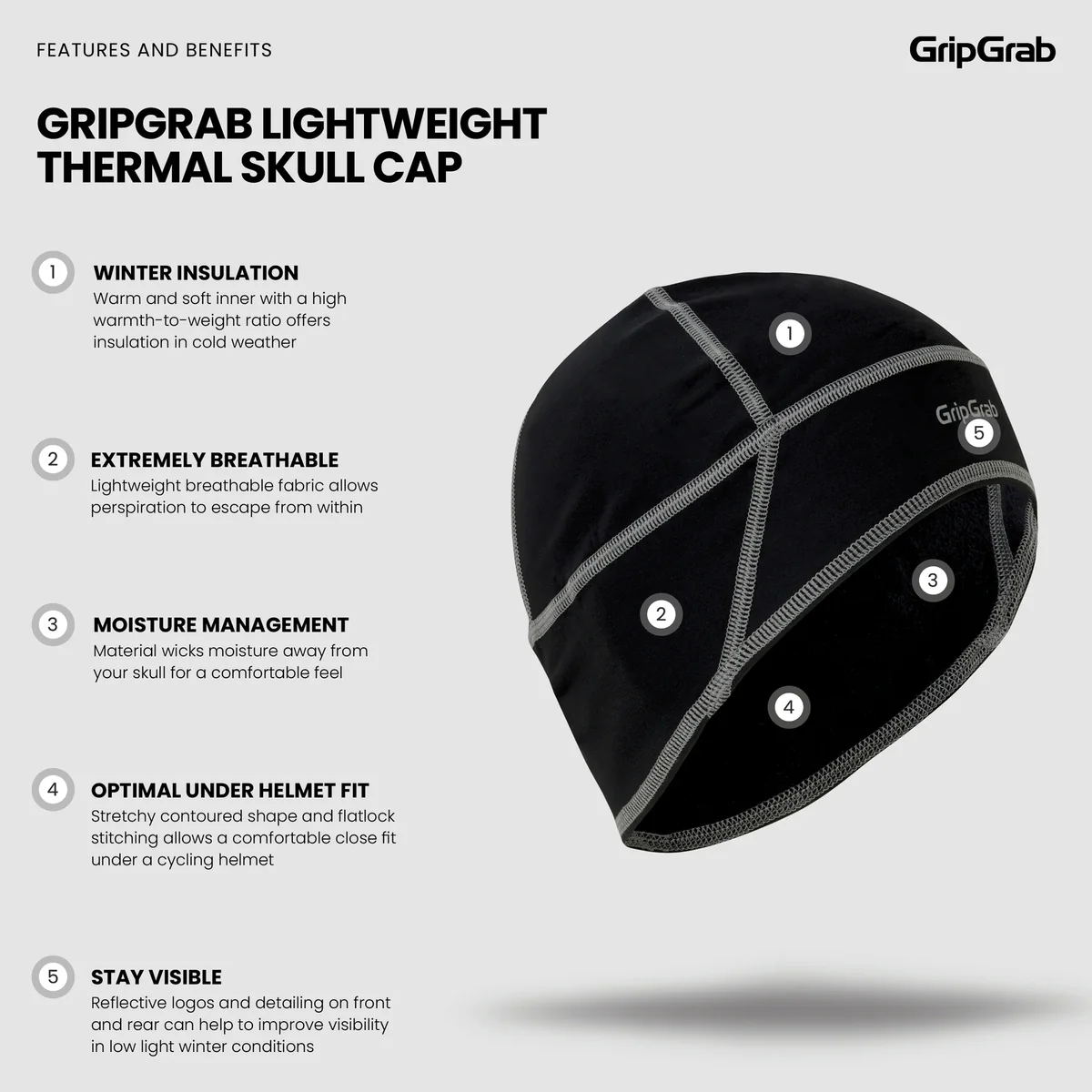 GripGrab Thermo Spring-Autumn Skull Cap helmmuts zwart - Image 6
