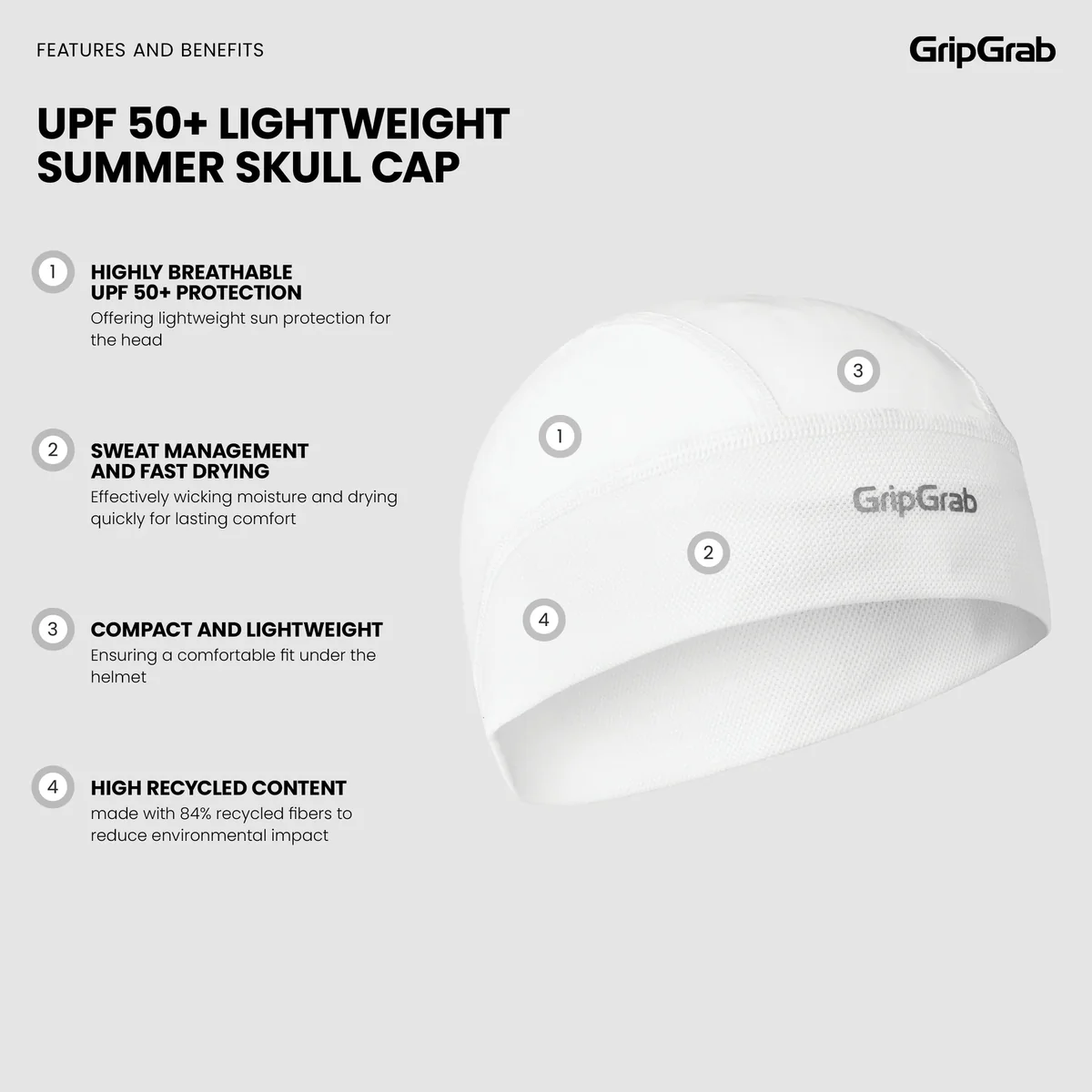 GripGrab UPF 50+ Lightweight Summer Skull Cap - Wit - Image 5