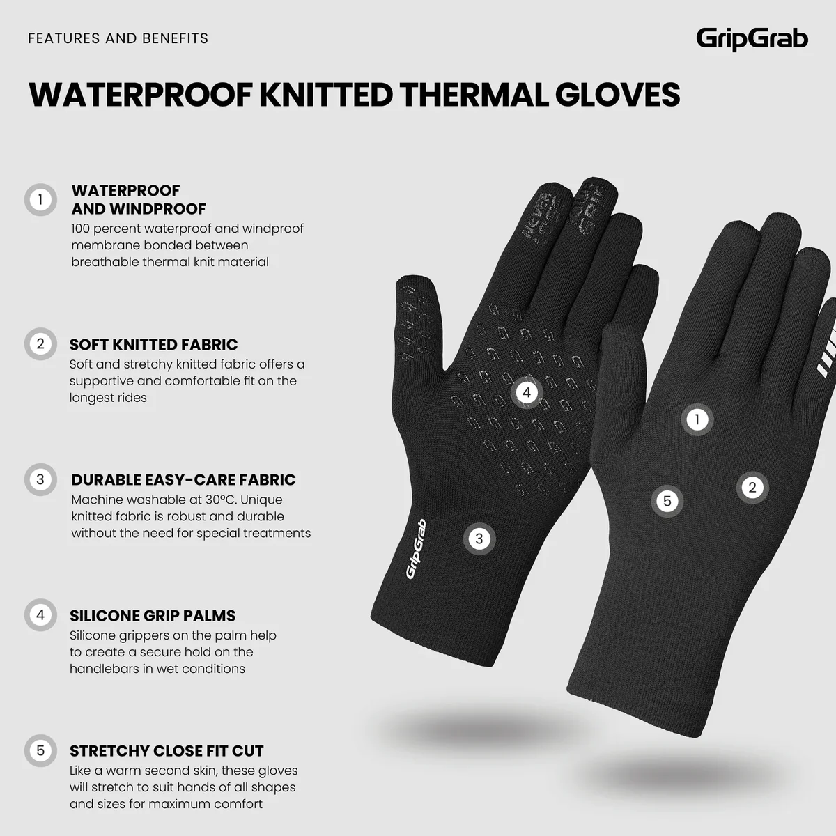 GripGrab Waterproof Knitted Winter fietshandschoenen zwart - Image 3