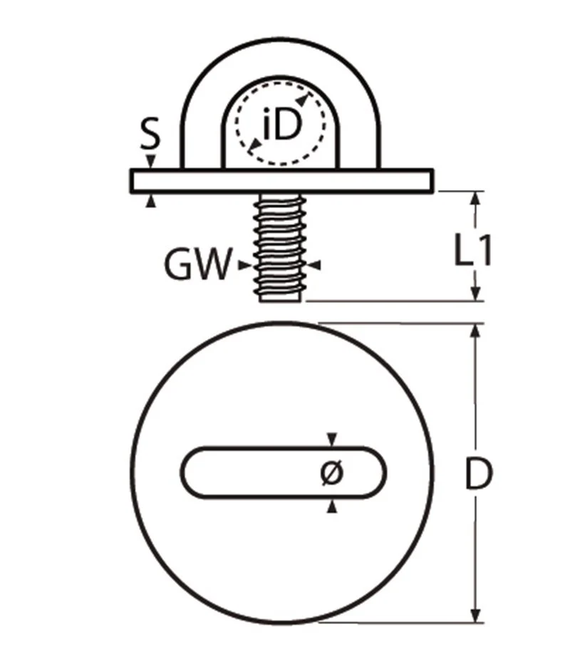 Marinetech Dekoog Rond 6mm / M8 met ronde grondplaat 40mm en draadeinde M8 - Image 3