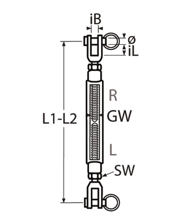 Marinetech Wantspanner M12 Open Gaffel-Gaffel BL: 2300kg - Image 2