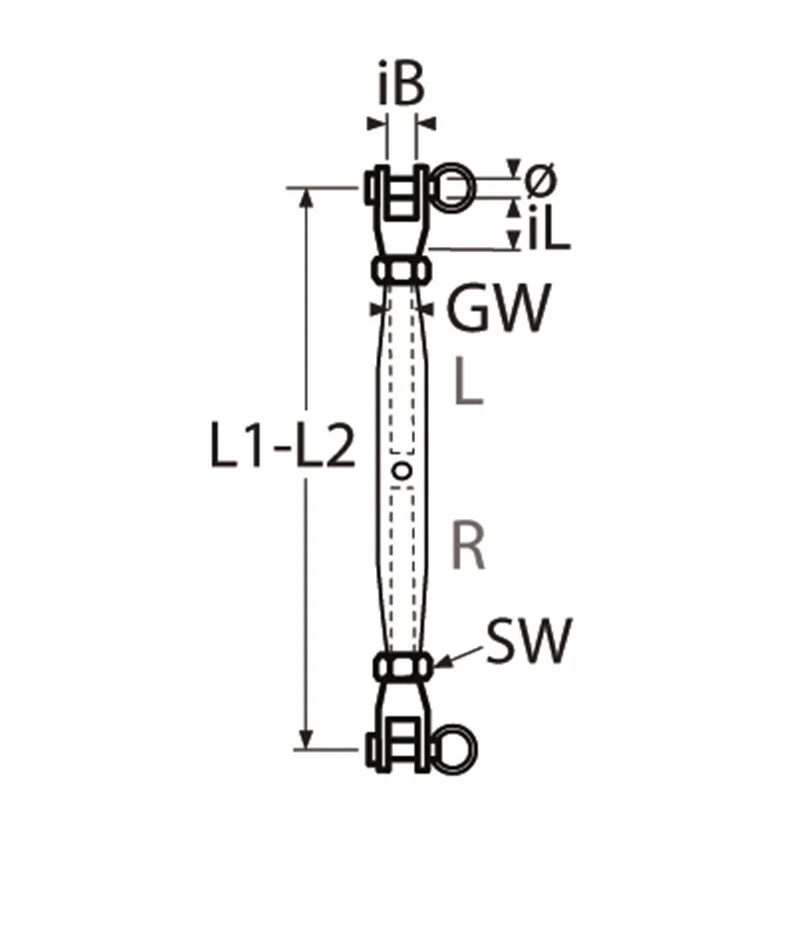 Marinetech Wantspanner M6 Gaffel-Gaffel Gedraaid BL: 150kg - Image 2