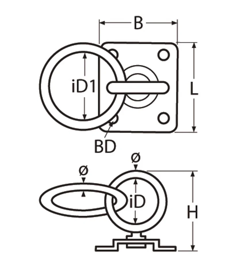 Marinetech Warteloog met Ring 8mm en rechthoekige grondplaat 50x50 mm - Image 2