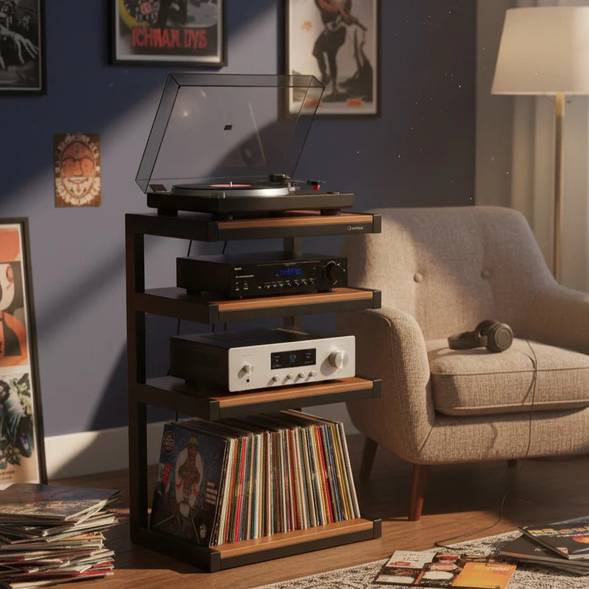 NorStone ESSE HIFI VINYL zwart Audio meubel met 4 lagen - Image 3