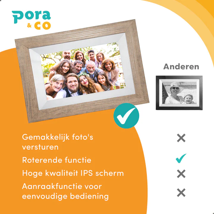 Pora & Co Digitale fotolijst 8 inch met Wifi en Frameo app donkerbruin - Image 5